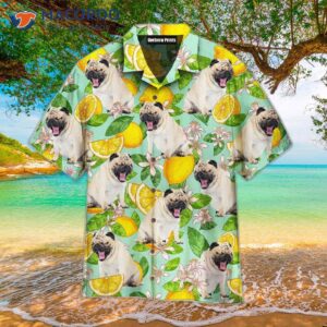 funny pug dog lemon tropical pattern hawaiian shirt 0