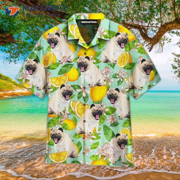 Funny Pug Dog Lemon Tropical Pattern Hawaiian Shirt