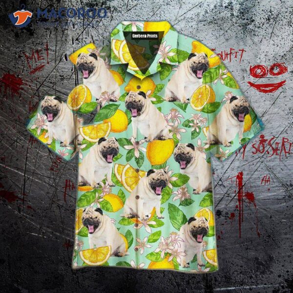Funny Pug Dog Lemon Tropical Pattern Hawaiian Shirt