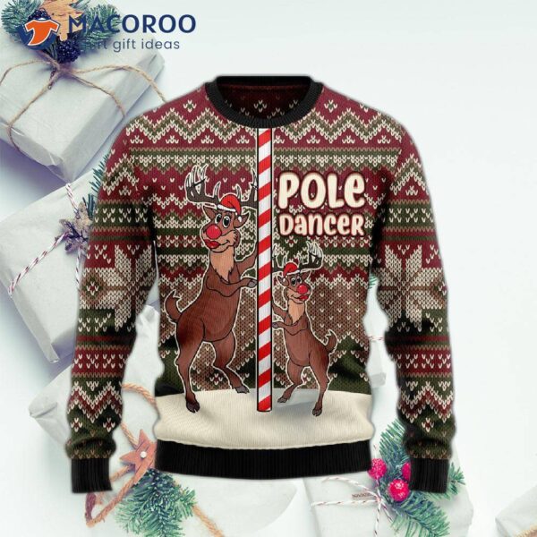 Funny Reindeer Pole Dancer Ugly Christmas Sweater