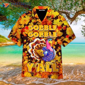 Funny Thanksgiving Yellow Hawaiian Shirts With Turkey Gobbling Till You Wobble