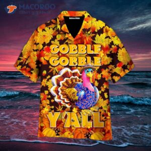 funny thanksgiving yellow hawaiian shirts with turkey gobbling till you wobble 1