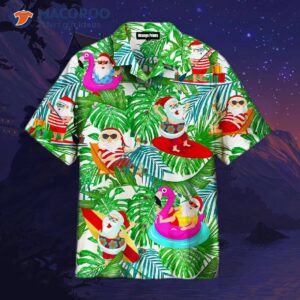 Funny Tropical Christmas Is Coming, With Palm Leaves And Hawaiian Shirts.