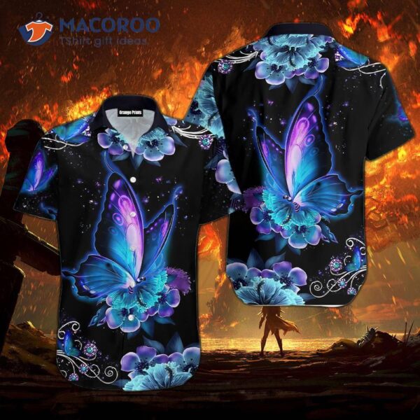 Galaxy Black Hawaiian Butterfly Shirts