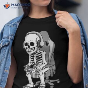 gaming halloween skeleton scary gamer boys kids shirt tshirt