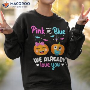 gender reveal halloween pregnancy announcet pink or blue shirt sweatshirt 2