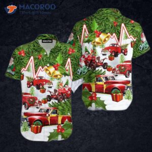 Get A Tree With Santa On It Wearing Green, Red, And White Hawaiian Shirts For Christmas.