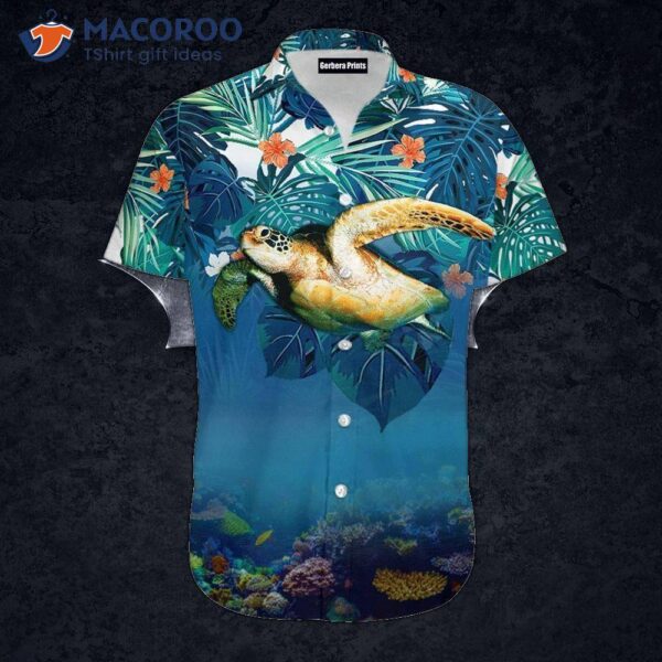 Get Here Blue Hawaiian Turtle Shirts