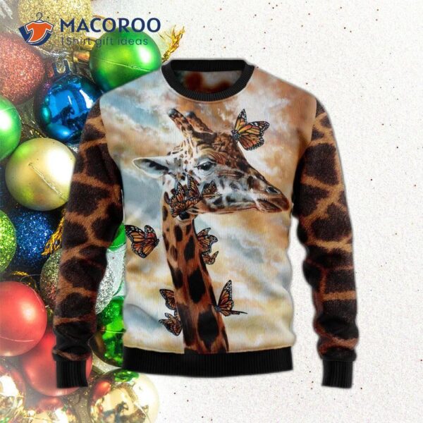 Giraffe And Butterfly Ugly Christmas Sweater