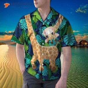 Giraffe-printed Forest-green Hawaiian Shirts