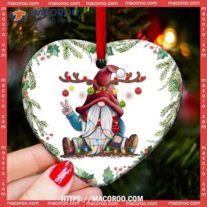 Gnome Red Truck Let It Snow Christmas Heart Ceramic Ornament, Gnome Christmas Decor