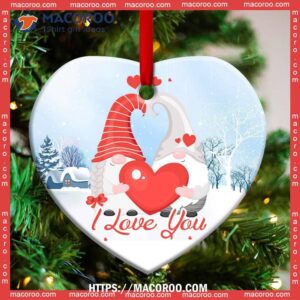 Gnome Couple I Love You Heart Ceramic Ornament, Gnome Christmas Decor