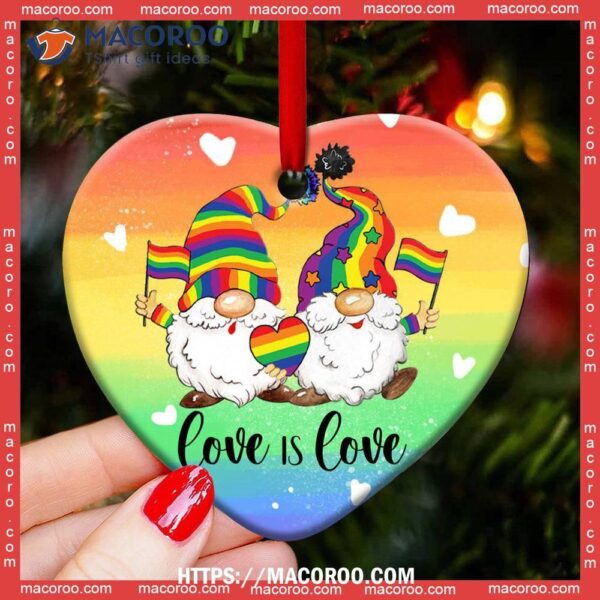 Gnome Couple Lgbt Style Heart Ceramic Ornament, Gnome Christmas Decor