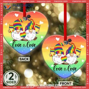 Gnome Couple Lgbt Style Heart Ceramic Ornament, Gnome Christmas Decor