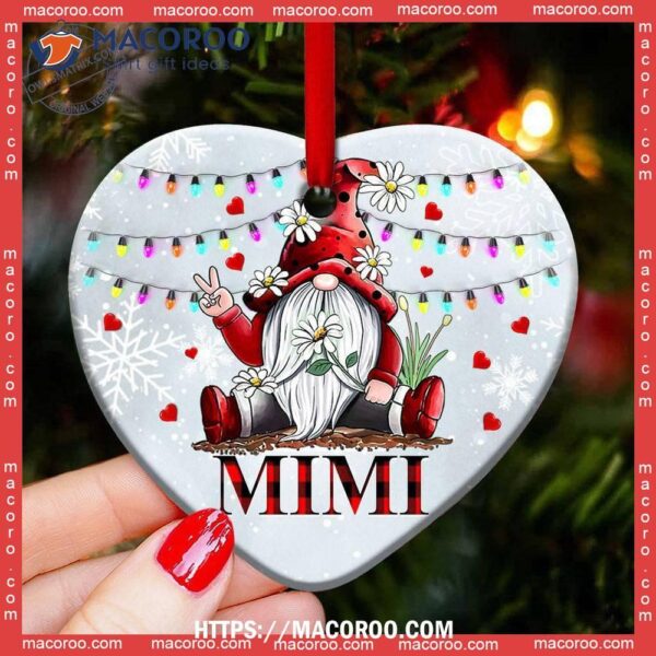 Gnome Family Mimi Style Heart Ceramic Ornament, Gnome Christmas Ornaments