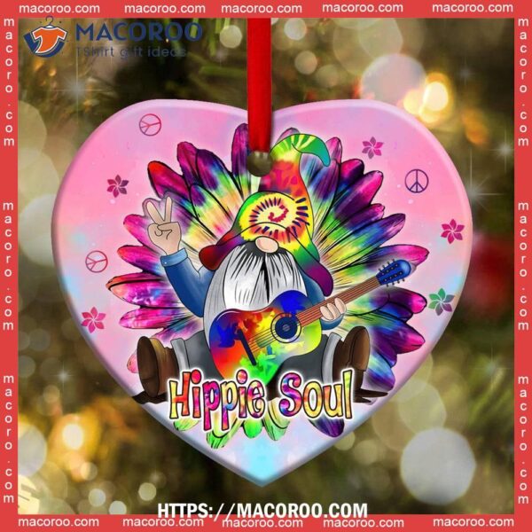 Gnome Hippie Soul Colorful Heart Ceramic Ornament, Gnome Tree Ornaments