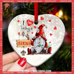 Gnome I Love Being A Grandma Heart Ceramic Ornament, Gnome Christmas Tree Decorations