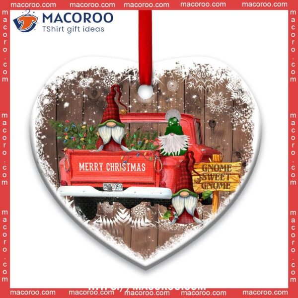 Gnome Red Truck Christmas Heart Ceramic Ornament, Diy Gnome Ornaments
