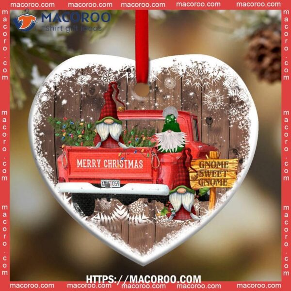 Gnome Red Truck Christmas Heart Ceramic Ornament, Diy Gnome Ornaments