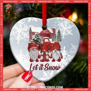 gnome red truck let it snow christmas heart ceramic ornament gnome christmas decor 1