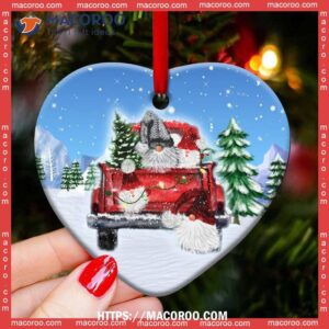 gnome red truck snow heart ceramic ornament gnome christmas tree ornaments 0