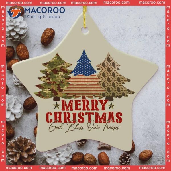 “god Bless Our American Military Troops Christmas Ceramic Ornament”