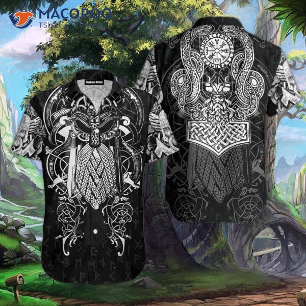 God Viking Black And White Hawaiian Shirts