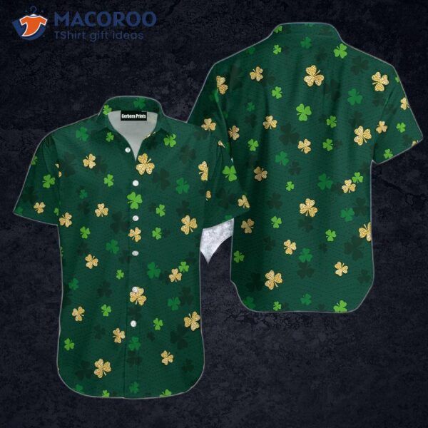 Gold And Green Shamrock Saint Patrick’s Day Clover Hawaiian Shirts