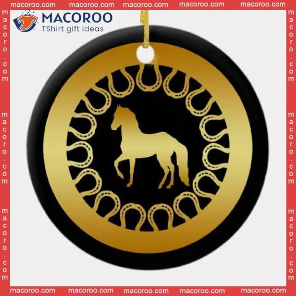 Gold Horse Christmas Ceramic Ornament