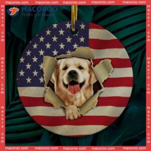 Golden Retriever Dog In American Flag Christmas Ceramic Ornament