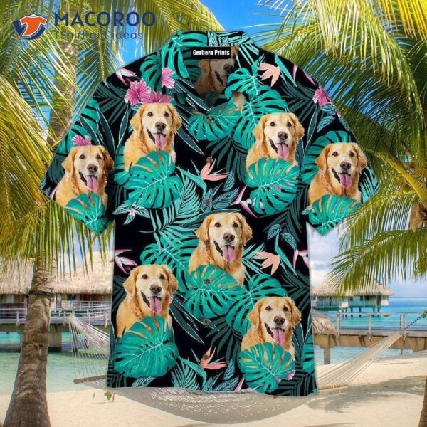 Golden Retriever Dog Palm Leaf Tropical Pattern Hawaiian Shirts
