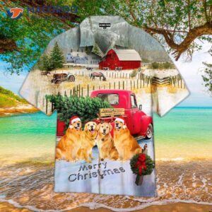 Golden Retriever Hawaiian Shirts For Christmas In Car Town