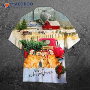 Golden Retriever Hawaiian Shirts For Christmas In Car Town