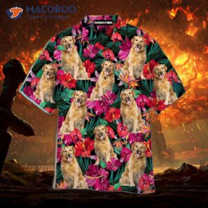 golden retriever palm tree island hawaiian shirts 0