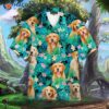 Golden Retriever Tropical Blue Leaf Hawaiian Shirt