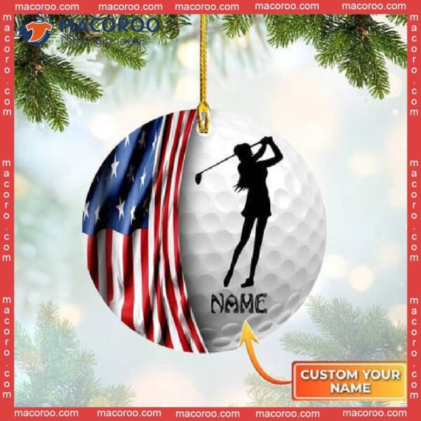 Golf Woman-shaped Custom Name Christmas Ceramic Ornament