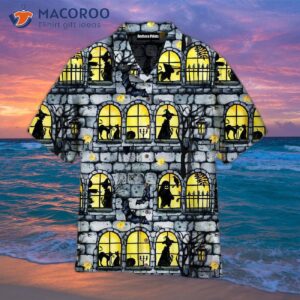 Gothic Castle-patterned Grey Hawaiian Shirts For Halloween
