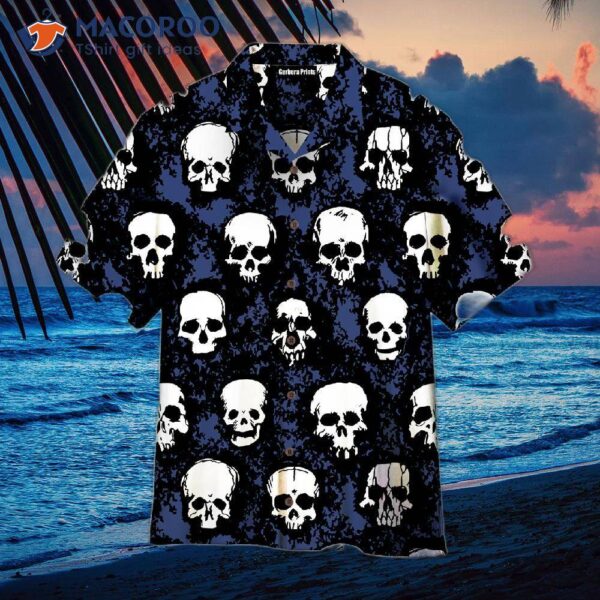 Gothic Skull Pattern Blue And White Hawaiian Shirts