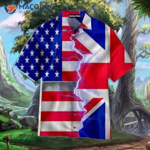 Great Britain And American Flag Prints On Hawaiian Shirts With Zippers