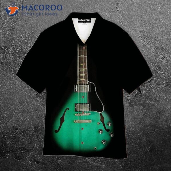 Green Electric Guitars And Black Hawaiian Shirts Patterned