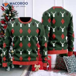 Green Reindeer Argyle Ugly Christmas Sweater