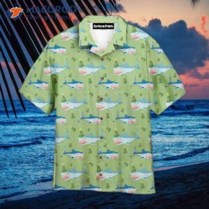 green sharks love christmas in july hawaiian shirts 0