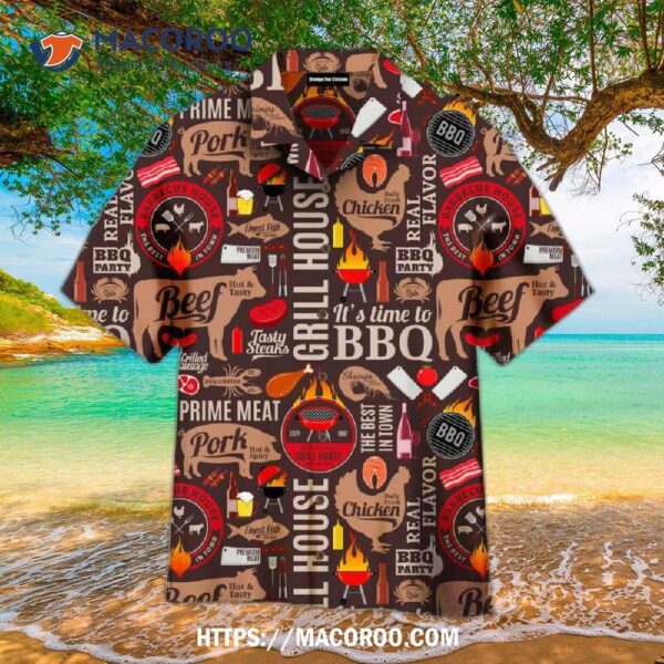 Grill And Barbecue National Bbq Day Red Pattern Aloha Hawaiian Shirts