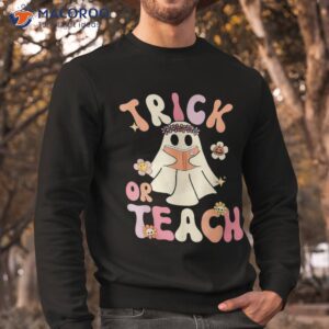 groovy halloween trick or teach retro floral ghost teacher shirt sweatshirt