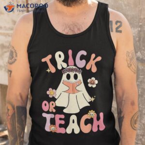 groovy halloween trick or teach retro floral ghost teacher shirt tank top