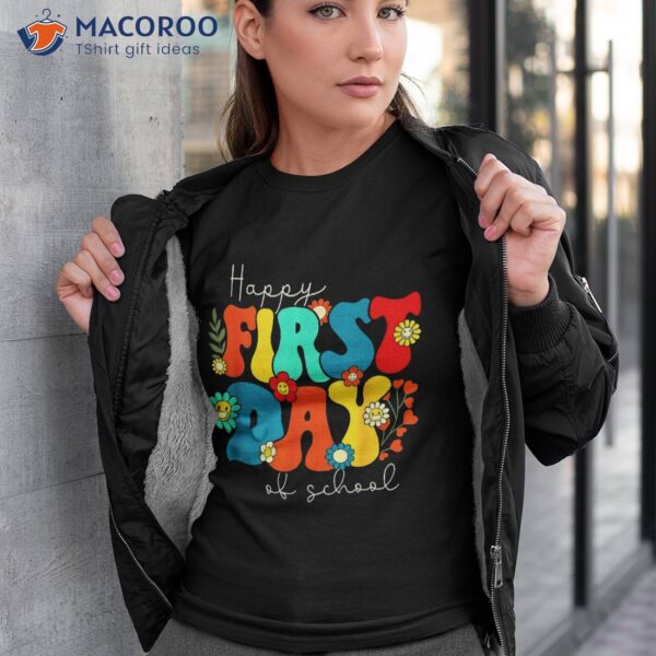 Groovy Happy First Day Of School Teacher Kids Back To Shirt