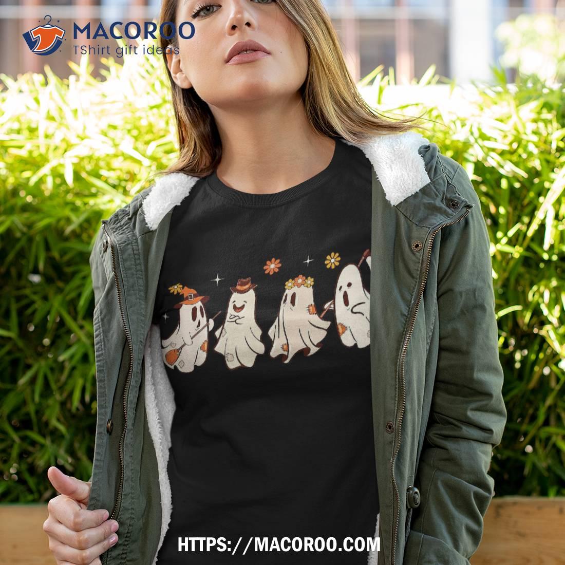 Groovy Vintage Floral Ghost Cute Halloween Spooky Season Shirt, Skeleton Christmas Decoration