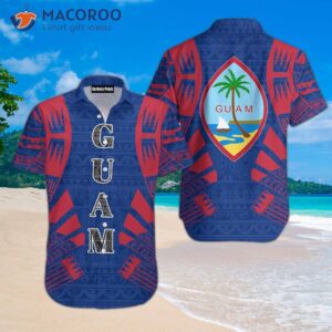 guam polynesian pattern blue and red hawaiian shirts 0