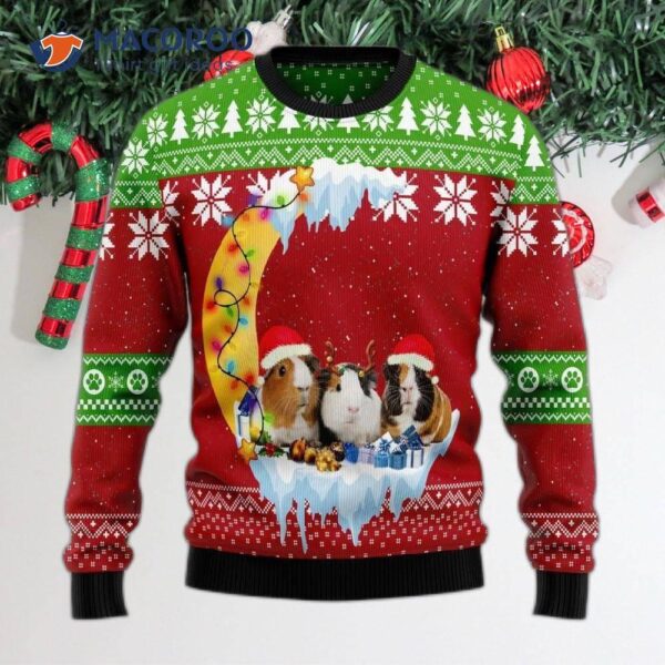 Guinea Pigs Love Moon Christmas Ugly Sweater