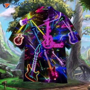 Guitar Neon Music Art Light Line Pattern Hawaiian Shirts